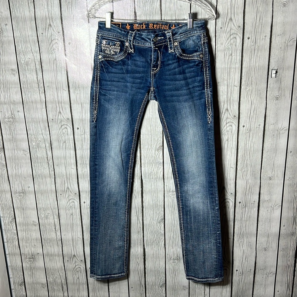 Rock Revival Kira embellished distressed easy straight jeans size 25